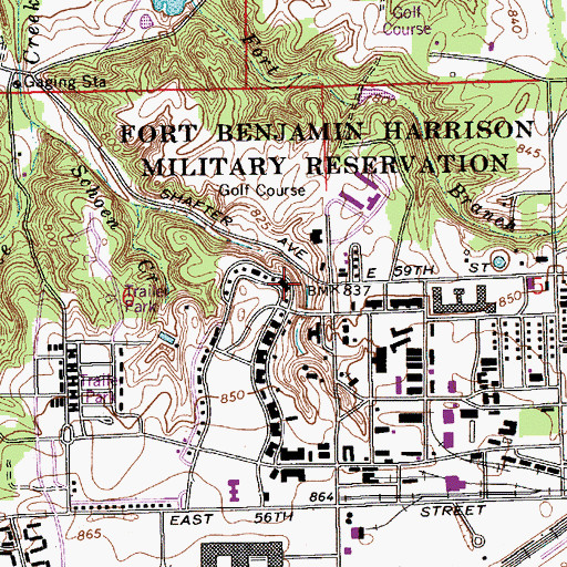 Topographic Map of Fort Benjamin Harrison State Park and Nature Preserve, IN