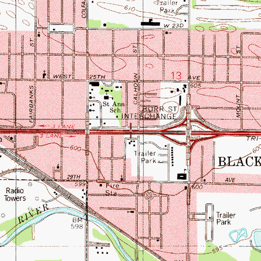 Topographic Map of Burr Street Interchange, IN