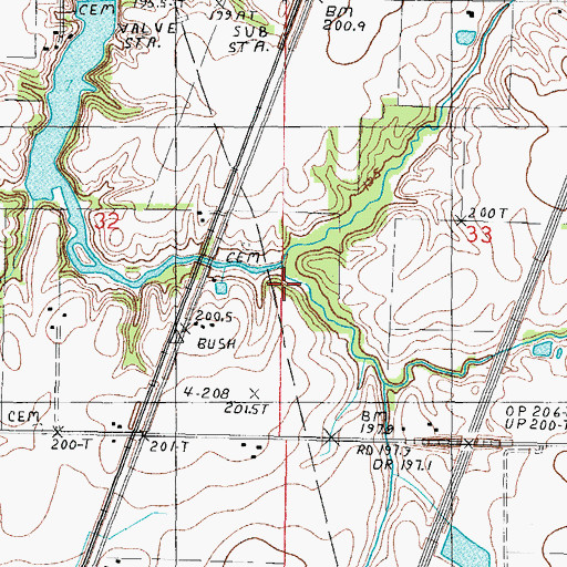Topographic Map of Bush Creek, IL
