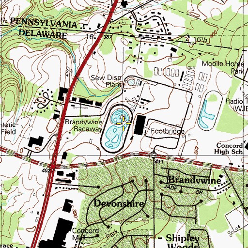 Topographic Map of Brandywine Town Center, DE