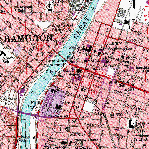 Topographic Map of Hamilton Post Office, OH