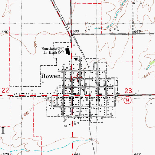 Topographic Map of Bowen Christian Church, IL