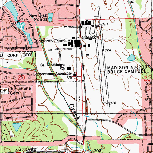 Topographic Map of Cornerstone Assembly Church, MS