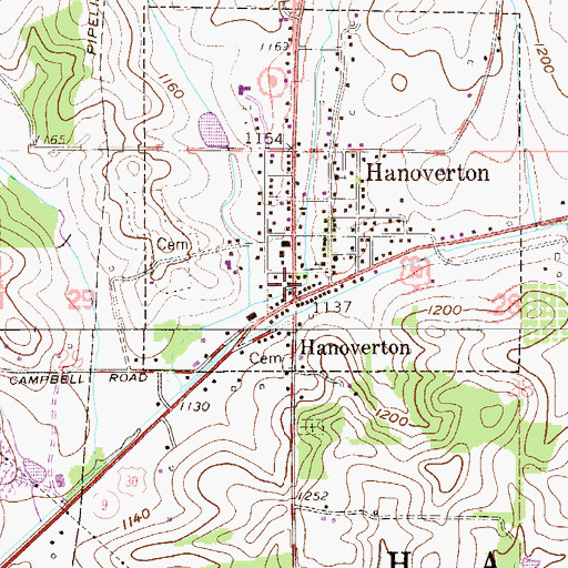 Topographic Map of Hanoverton, OH