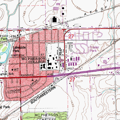Topographic Map of McPherson College Templeton Hall, KS