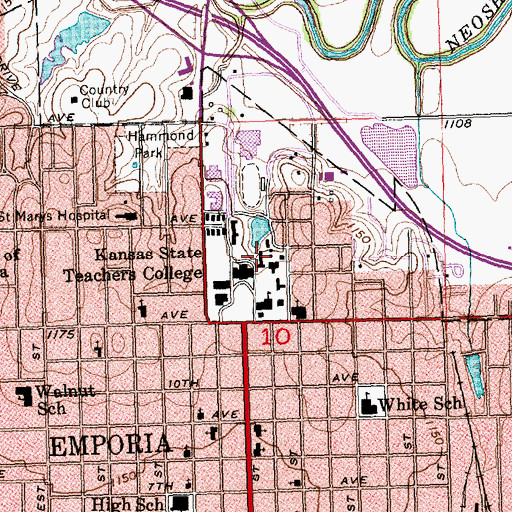 Topographic Map of Emporia State University Memorial Student Union, KS