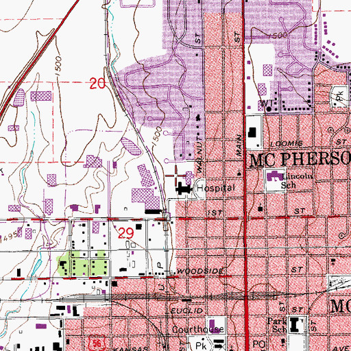 Topographic Map of Memorial Hospital, KS
