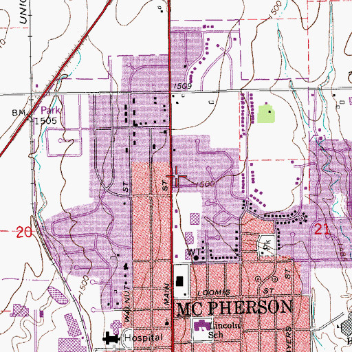 Topographic Map of First Presbyterian Church of McPherson, KS