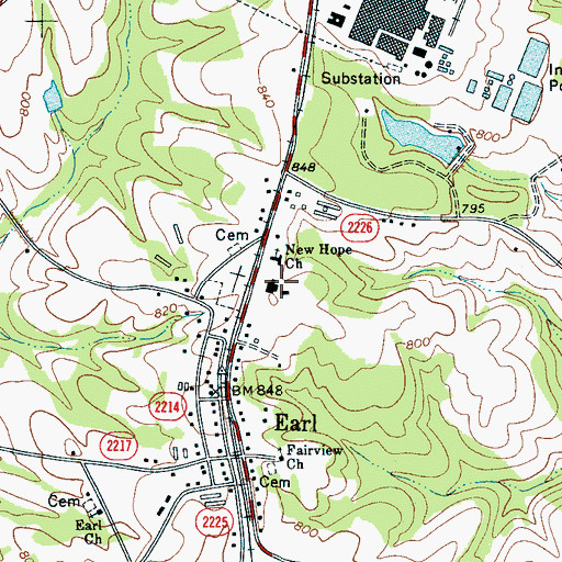 Topographic Map of Earl School (historical), NC