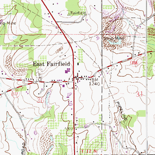 Topographic Map of East Fairfield Post Office (historical), OH