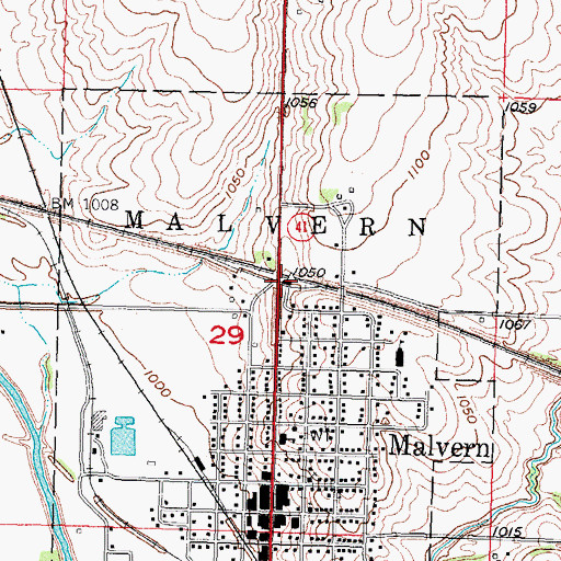 Topographic Map of Malvern, IA