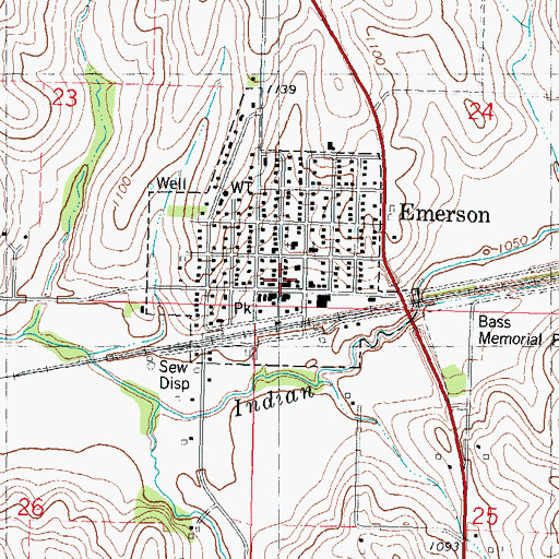 Topographic Map of Emerson City Hall, IA