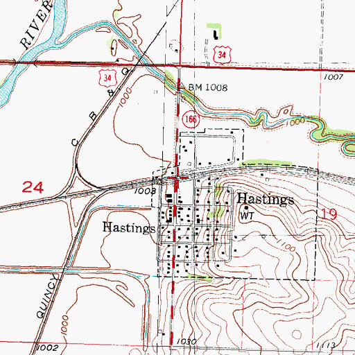 Topographic Map of Hastings, IA