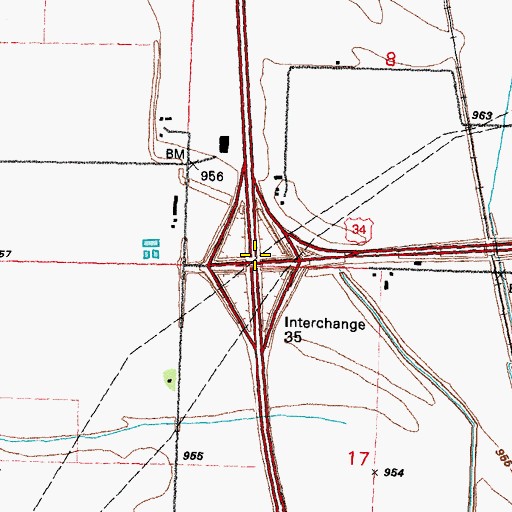 Topographic Map of Interchange 35, IA