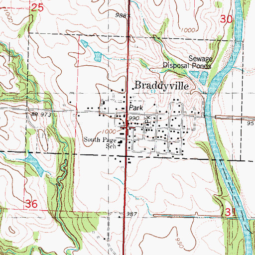 Topographic Map of Braddyville City Hall, IA