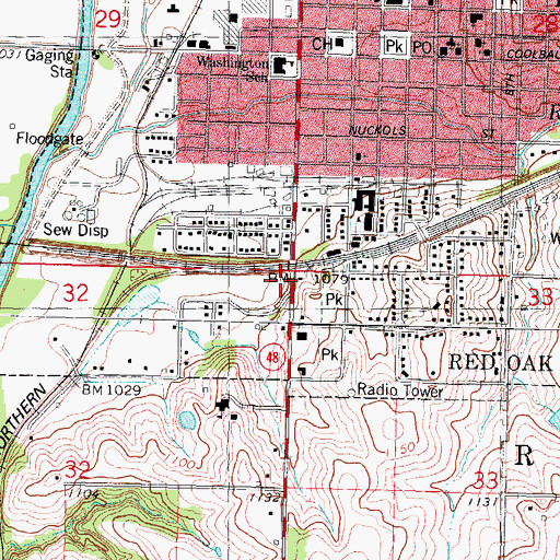 Topographic Map of Red Oak, IA