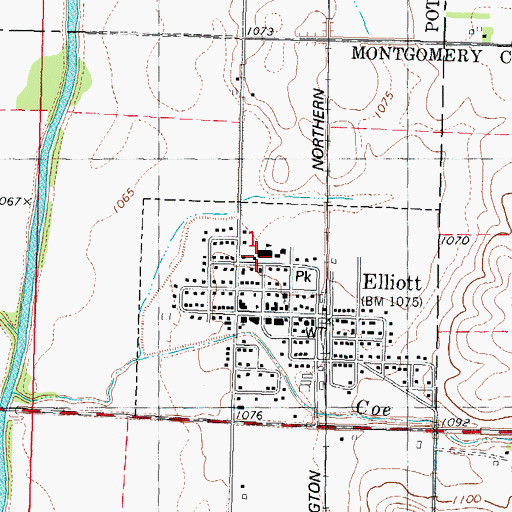 Topographic Map of Elliott Elementary School, IA