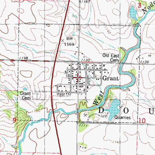 Topographic Map of Grant City Hall, IA