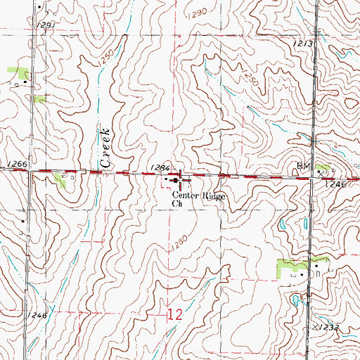 Topographic Map of Center Ridge Cemetery, IA