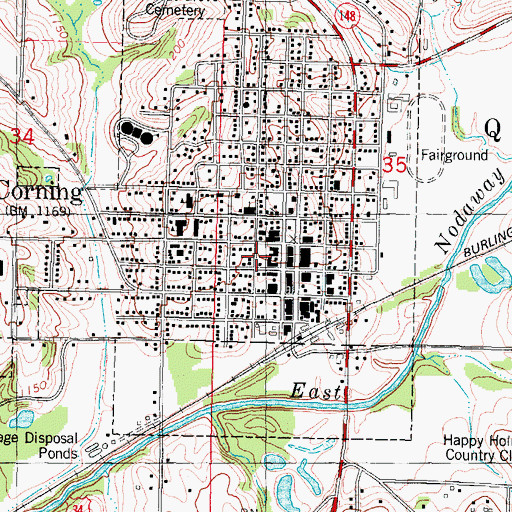 Topographic Map of Corning Post Office, IA