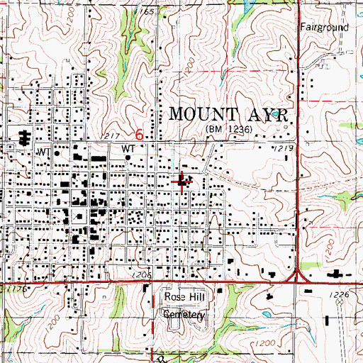 Topographic Map of Mount Ayr Elementary School, IA