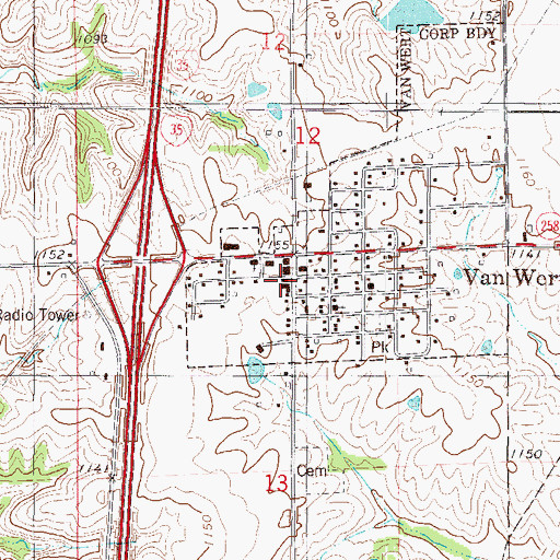 Topographic Map of Van Wert Fire Department, IA