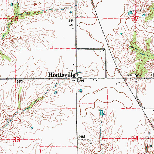 Topographic Map of Hiattsville Post Office (historical), IA