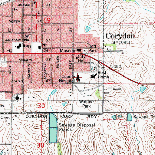 Topographic Map of Wayne County Medical Center, IA