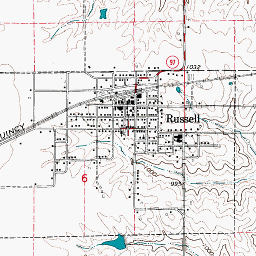 Topographic Map of Russell Mall, IA