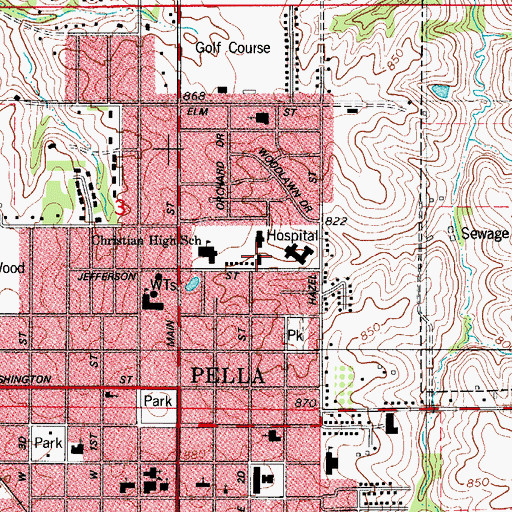 Topographic Map of Pella Community Hospital, IA