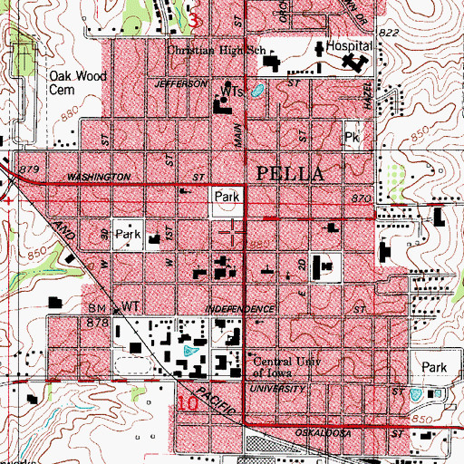 Topographic Map of Pella City Hall, IA