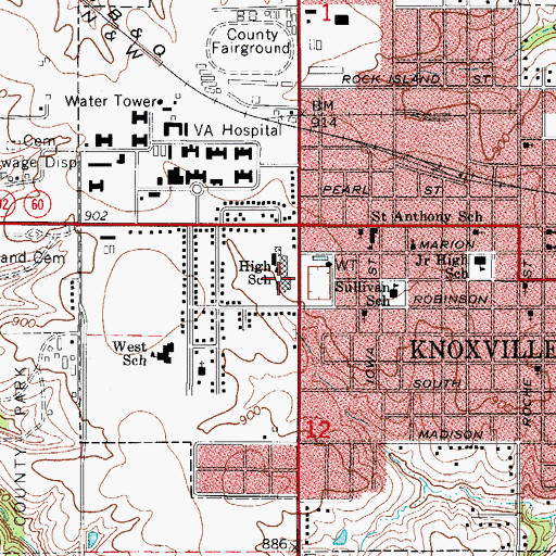 Topographic Map of Knoxville Middle School, IA