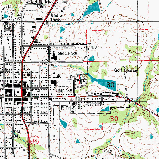 Topographic Map of Bloomfield City Park, IA