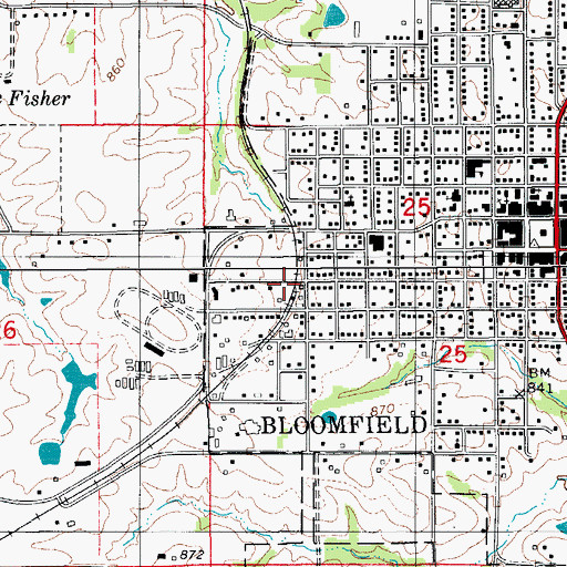 Topographic Map of Bloomfield (historical), IA