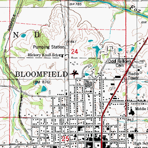 Topographic Map of Bloomfield Care Center, IA