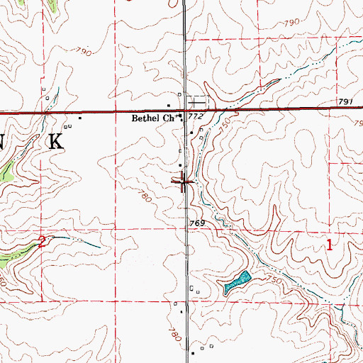 Topographic Map of Old Bethel Cemetery, IA