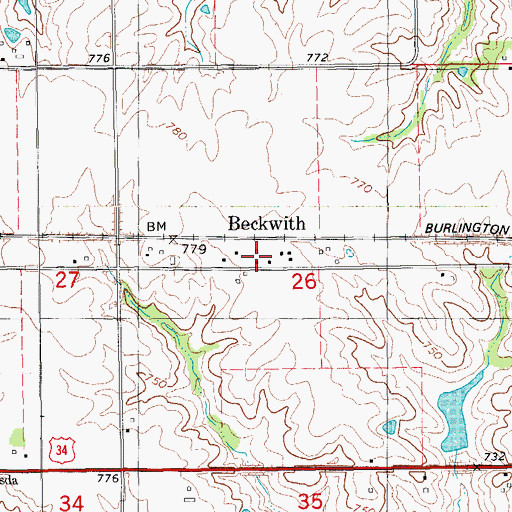 Topographic Map of Beckwith, IA
