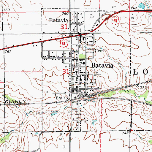 Topographic Map of Batavia Public Library, IA