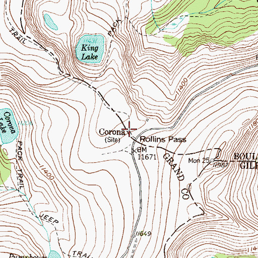 Topographic Map of Corona Trailhead, CO