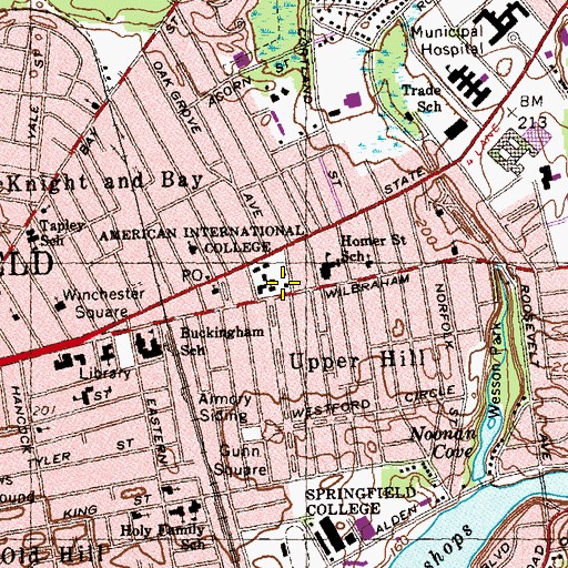 Topographic Map of Adams Hall, MA