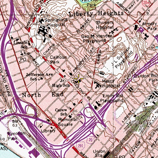 Topographic Map of Chestnut Accelerated Middle School, MA