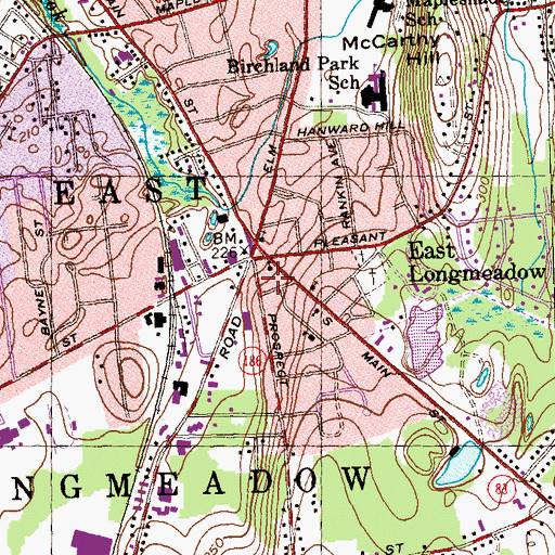 Topographic Map of First Congregational Church of East Longmeadow, MA