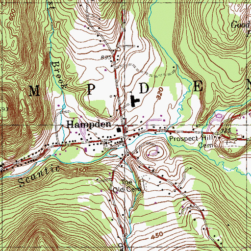 Topographic Map of Hampden Town Hall, MA