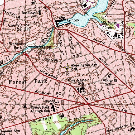Topographic Map of Kensington Avenue School, MA