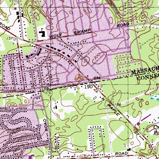 Topographic Map of Maple Center Shopping Center, MA