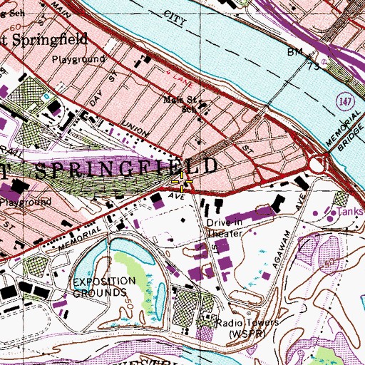 Topographic Map of Saint Anns Hall, MA