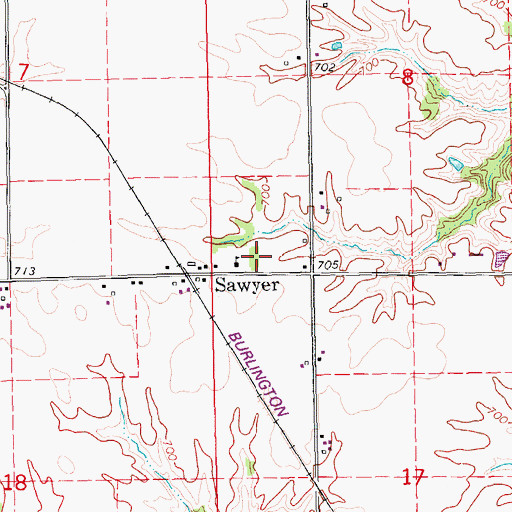 Topographic Map of Sawyer (historical), IA