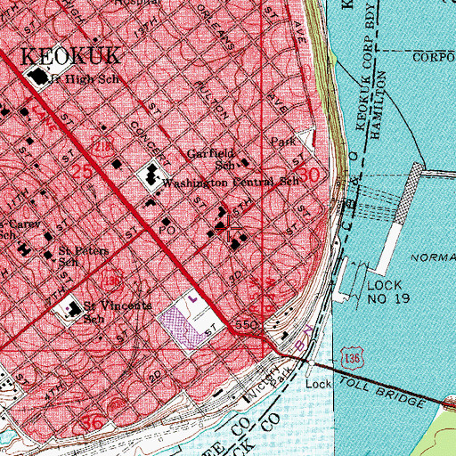 Topographic Map of Keokuk Public Library, IA
