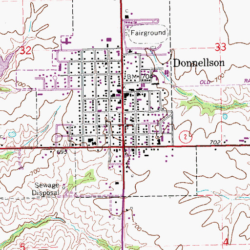 Topographic Map of Donnellson Presbyterian Church, IA