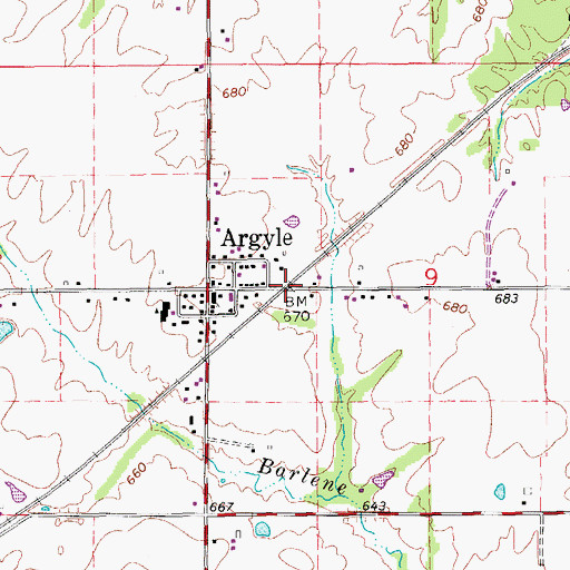 Topographic Map of Argyle, IA